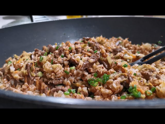 Куриные сердечки с гречкой 