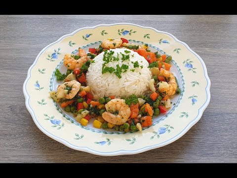 Креветки с овощами  и рисом! Быстро! Вкусно! Полезно